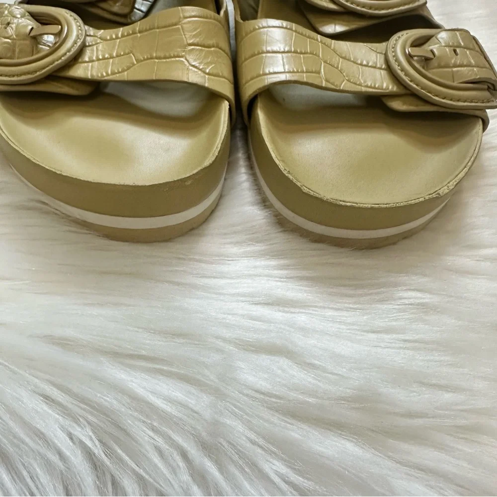Vince Glyn Croc Leather Barley Beige Slide Sandals Buckle Size 10
